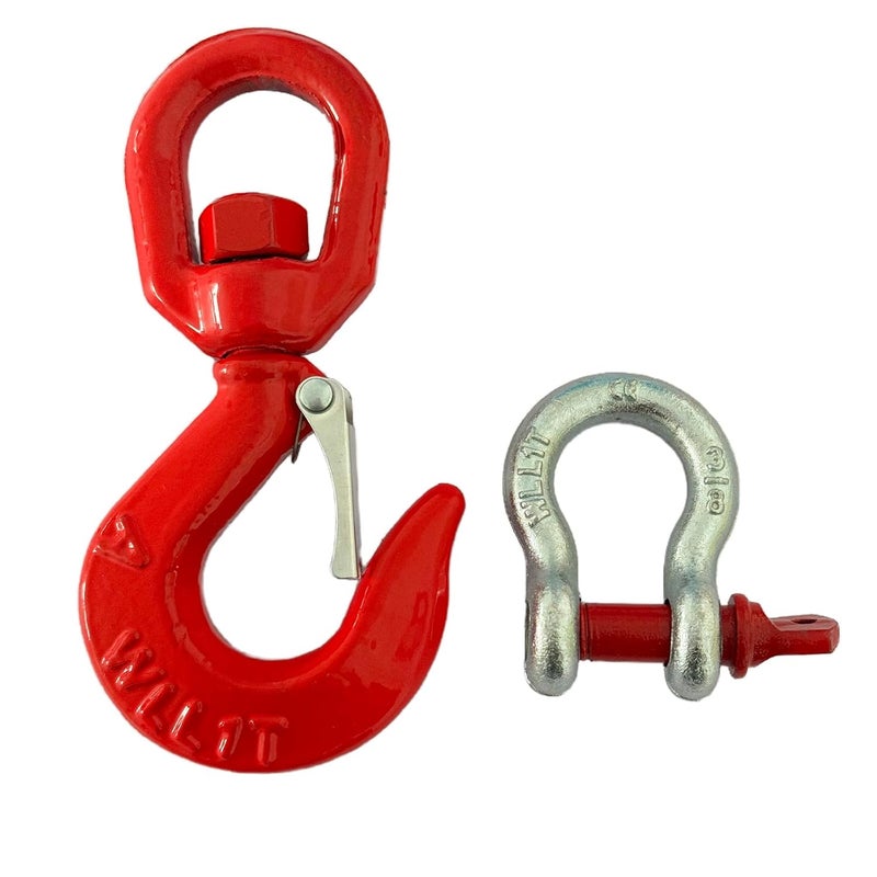 HENBOW 1 Ton Swivel Lifting Hooks and D Ring Shackles,G80 Chain Hooks with 3/8" Shackle,2200Lbs Safety Load Limit,Heavy Duty Alloy Steel Round Rotating Sling Towing Log Hook - Image 1